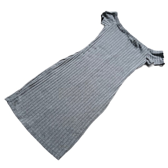 HEATHER GRAY EXPRESS OFF THE SHOULDER SHORT SLEEVE RIBBED MINI DRESS SIZE XS - Picture 2 of 6